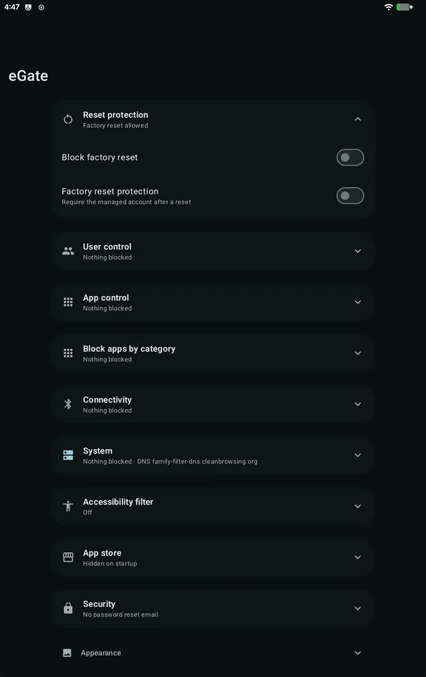 Reset protection settings