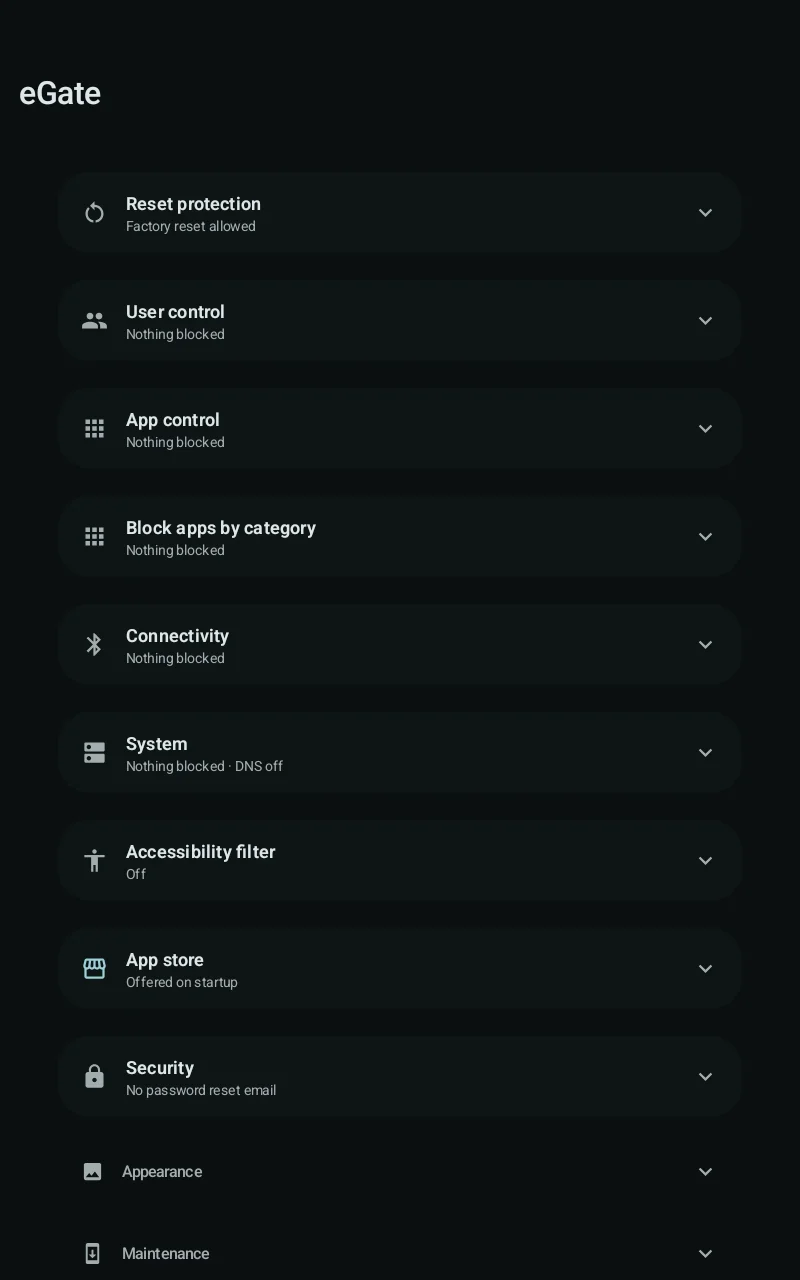 Settings screen