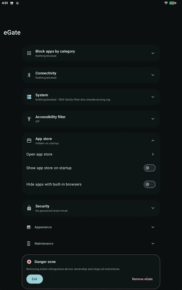 App store settings