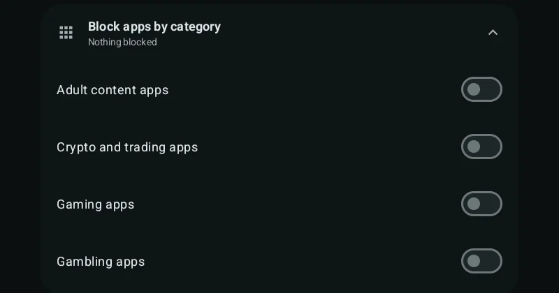 Block apps by category