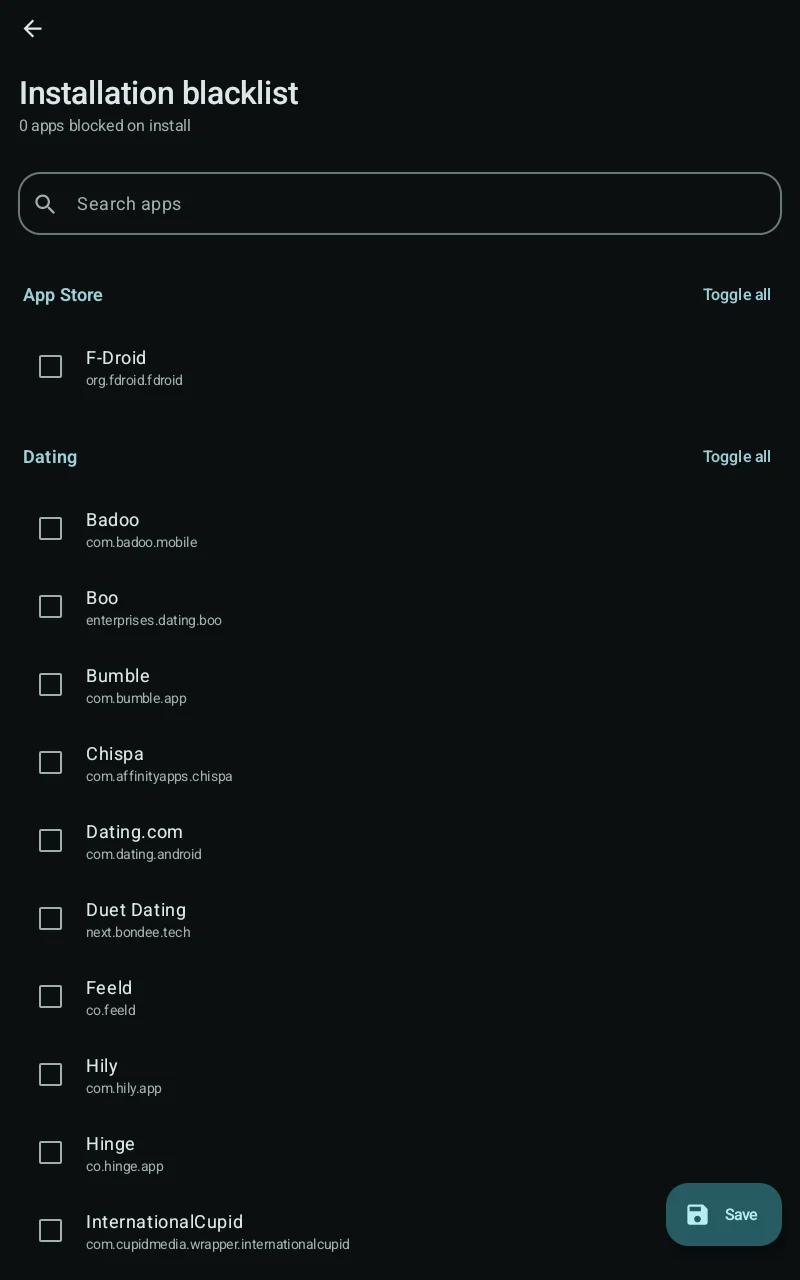 Installation blacklist