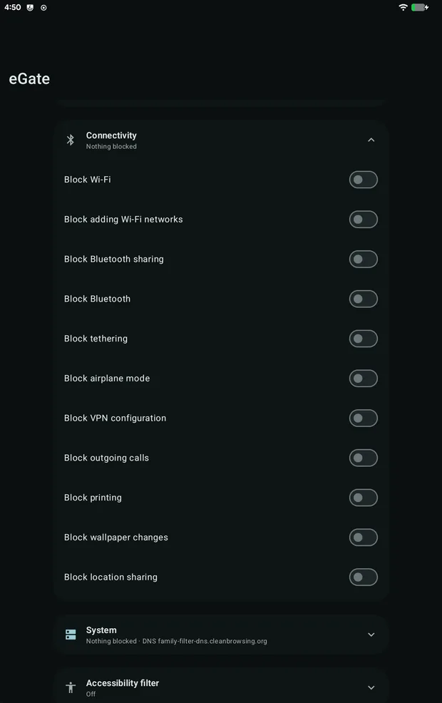 Connectivity settings