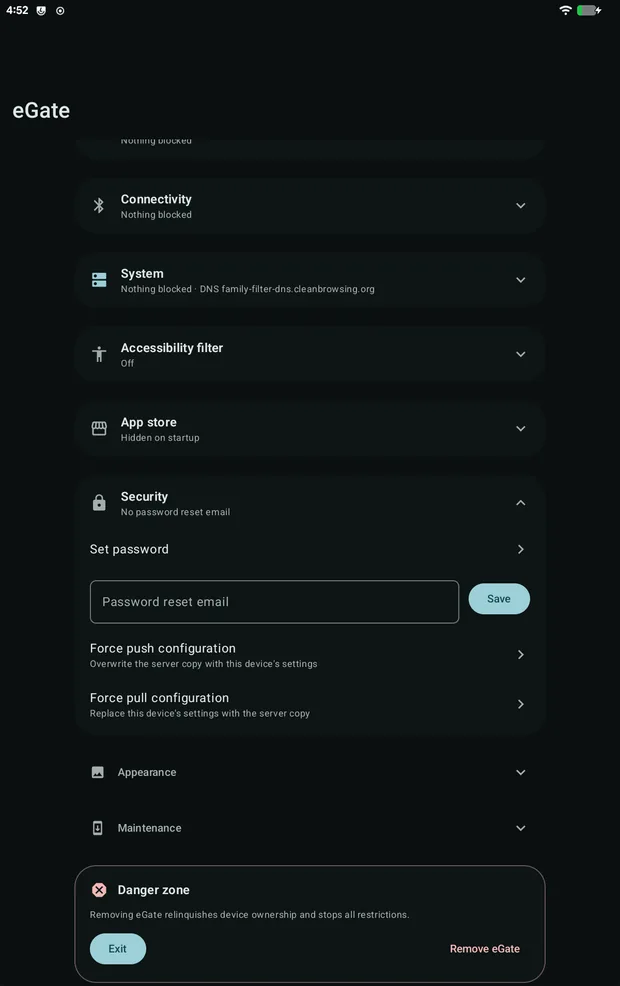 Security settings