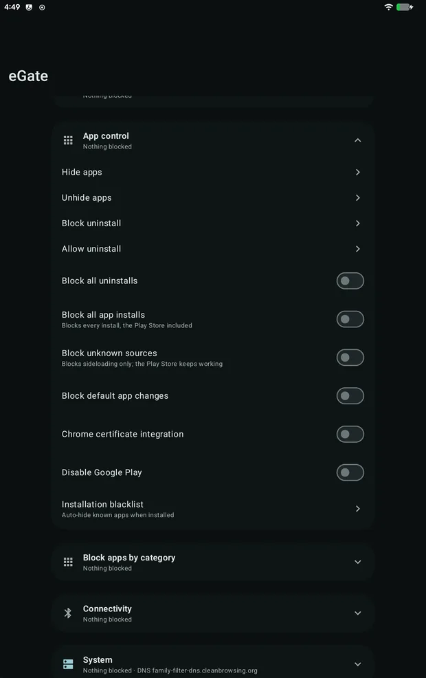 App control settings
