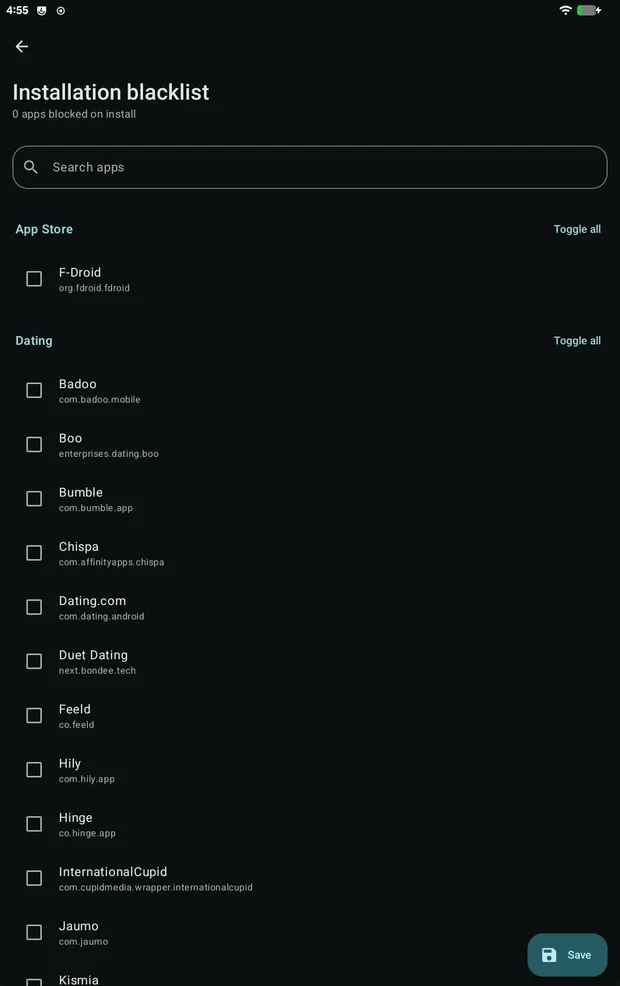 Installation blacklist